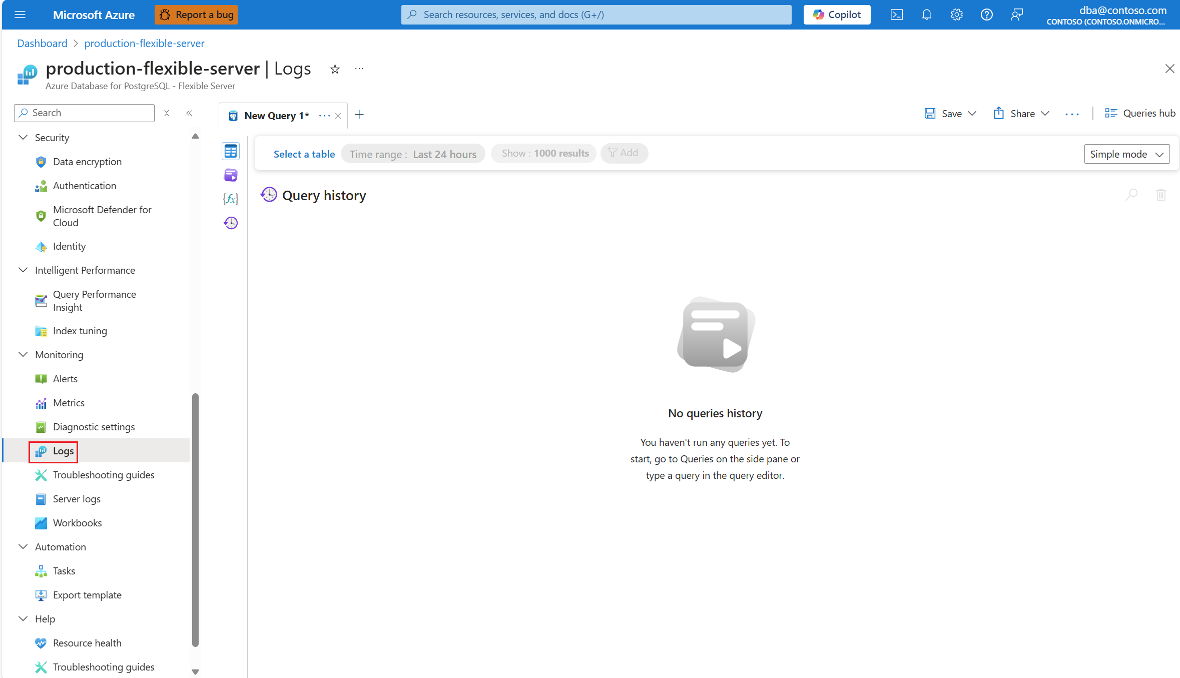 Skärmbild av menyn felsökningsguider – Loggar.