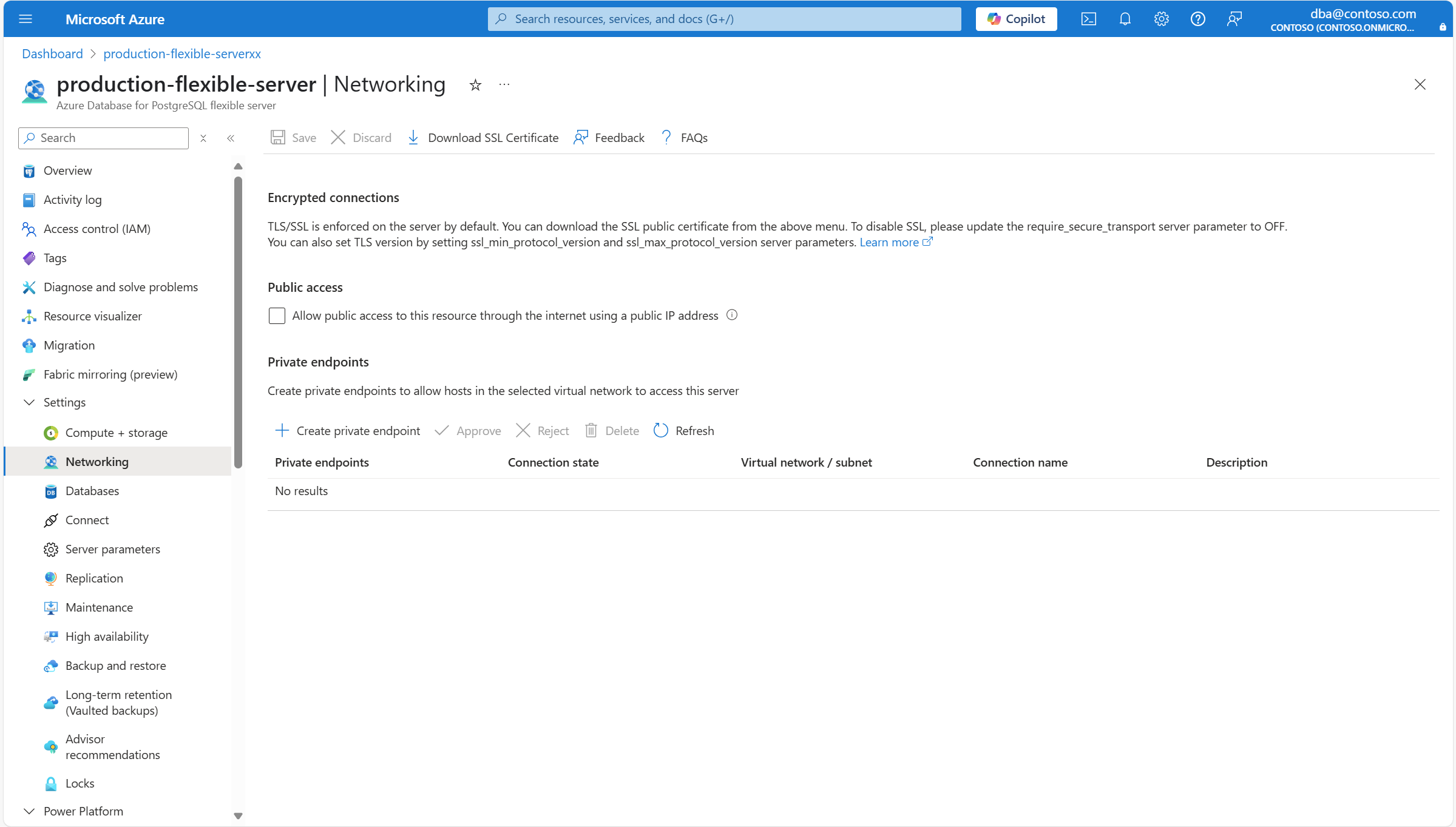 Skärmbild som visar hur du börjar lägga till en ny privat slutpunkt.