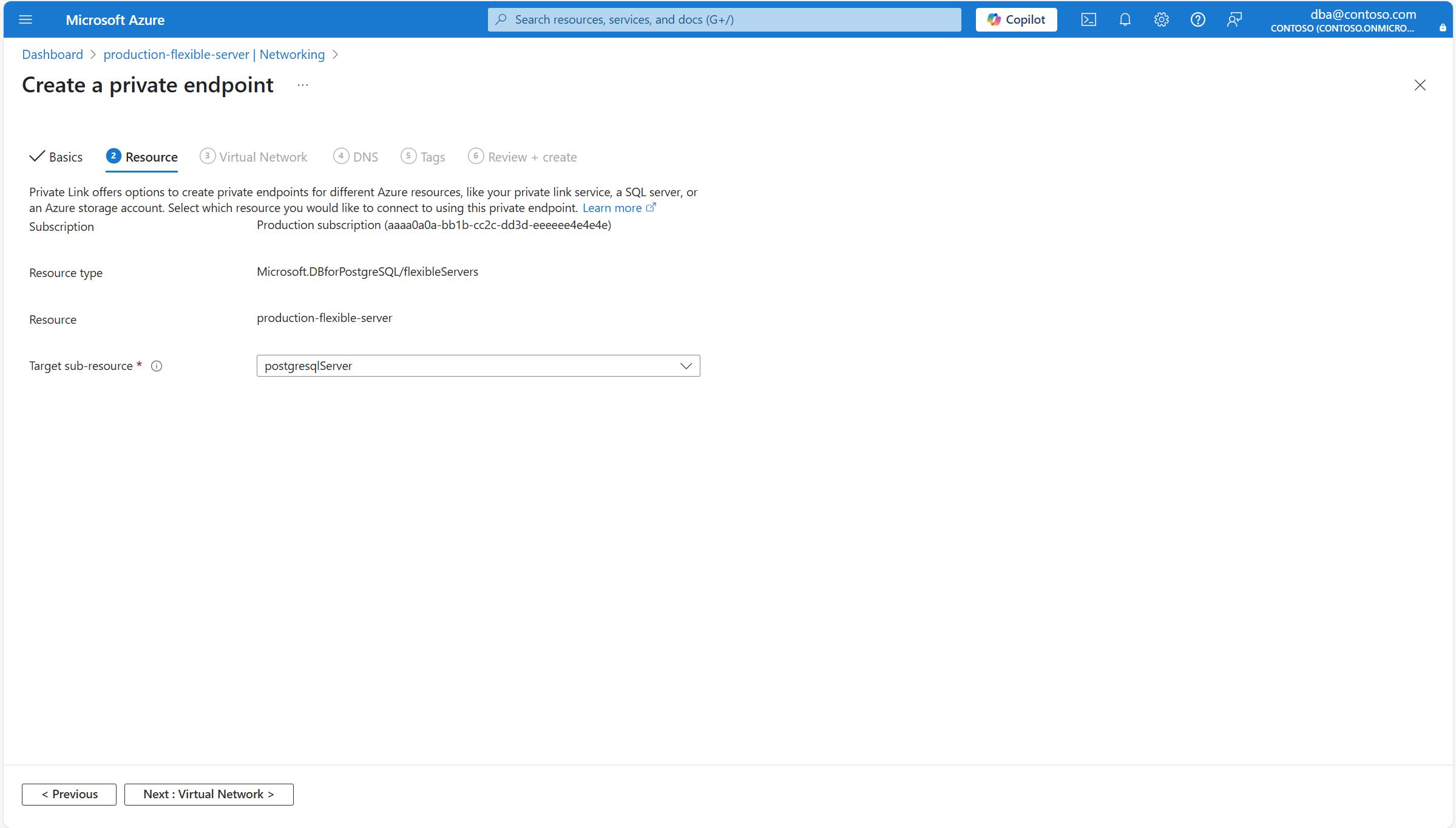 Skärmbild som visar resurssidan för Skapa en privat slutpunkt.