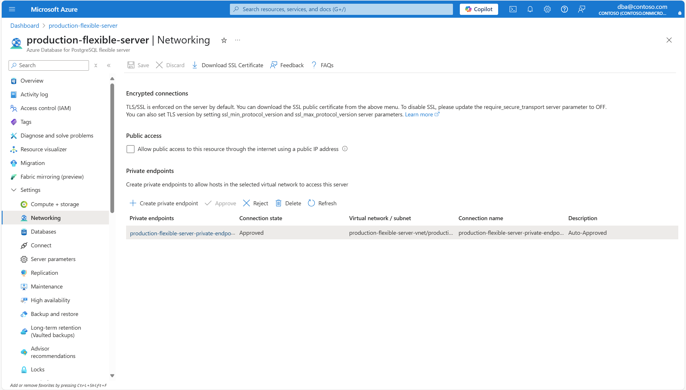 Skärmbild som visar knappen Ta bort för att utlösa borttagningen av en befintlig privat slutpunktsanslutning.