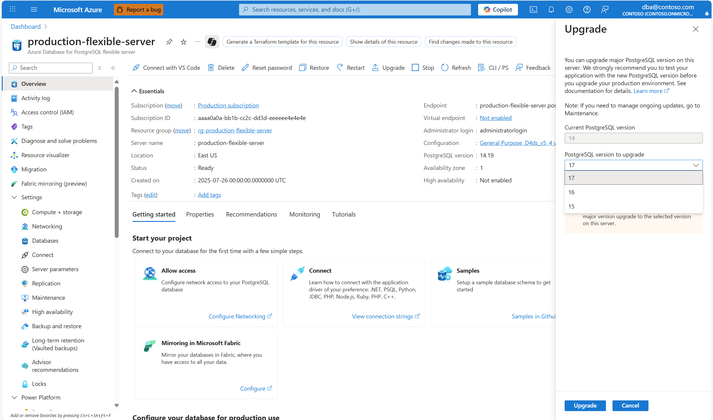 Skärmbild som visar fönstret Uppgradera, där du kan välja den huvudversion som du vill uppgradera till.