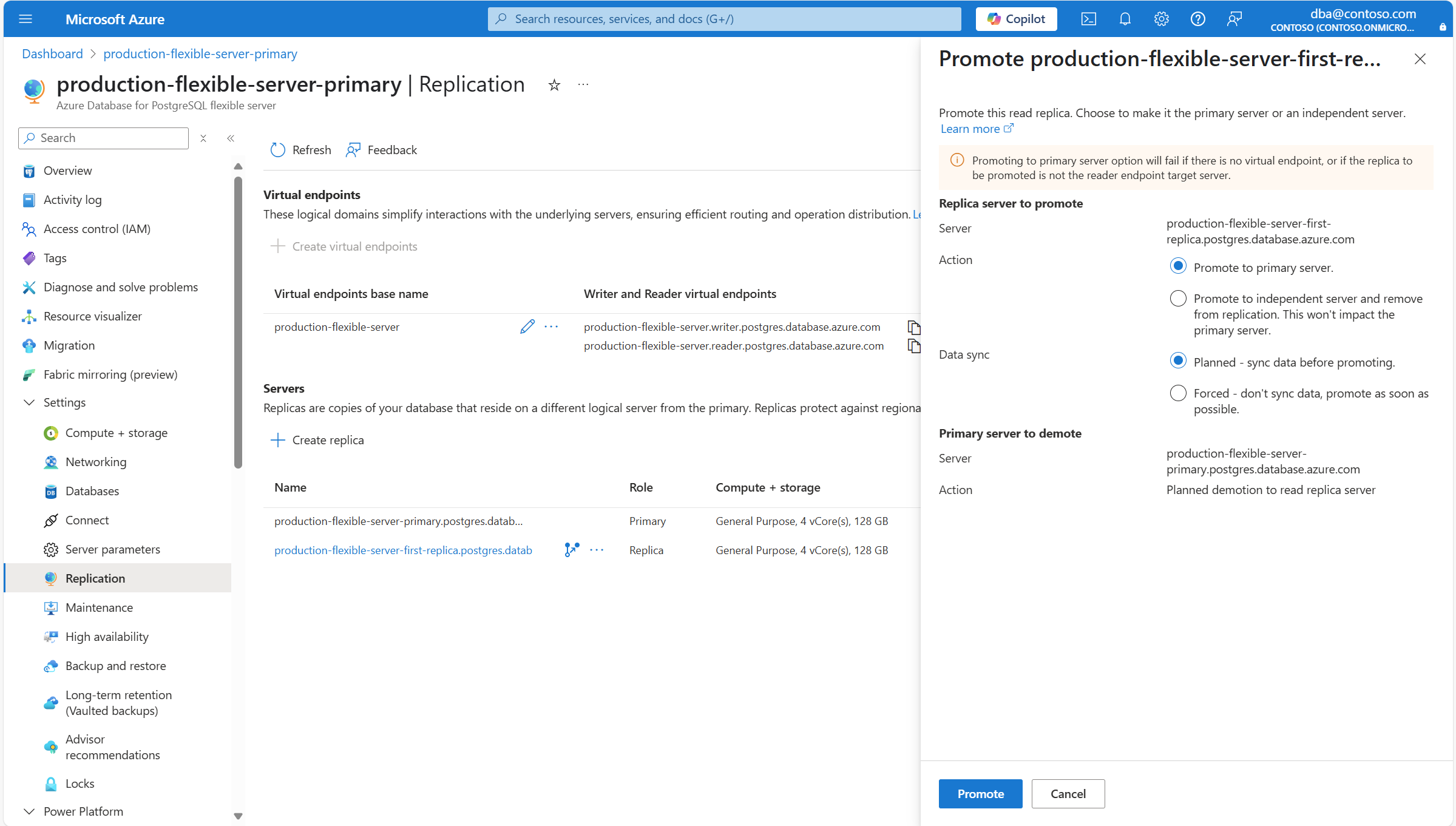Skärmbild som visar fönstret Växla över eller Flytta upp till fristående när det inte finns virtuella slutpunkter eller inte är korrekt konfigurerade för att stödja växlingsåtgärden.