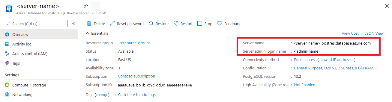 Skärmbild av sidan Serveröversikt.