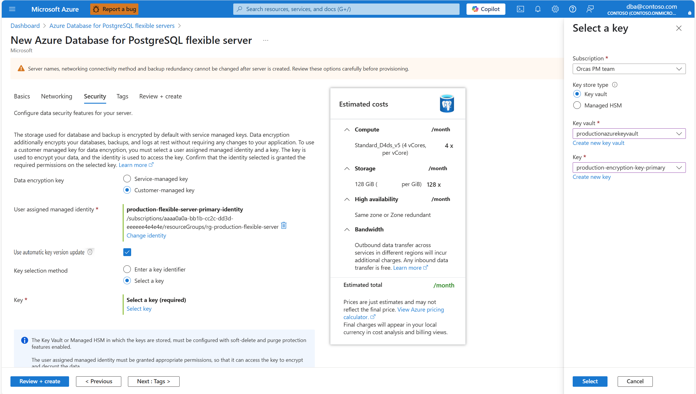 Skärmbild som visar hur du väljer den valda nyckeln.