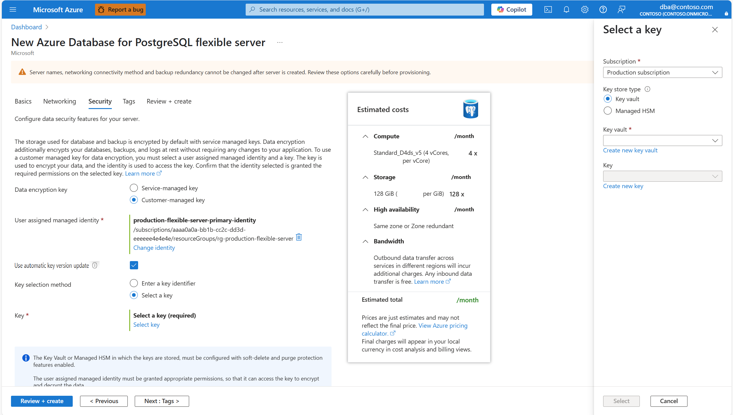 Skärmbild som visar hur du väljer den typ av lagring som behåller datakrypteringsnyckeln.