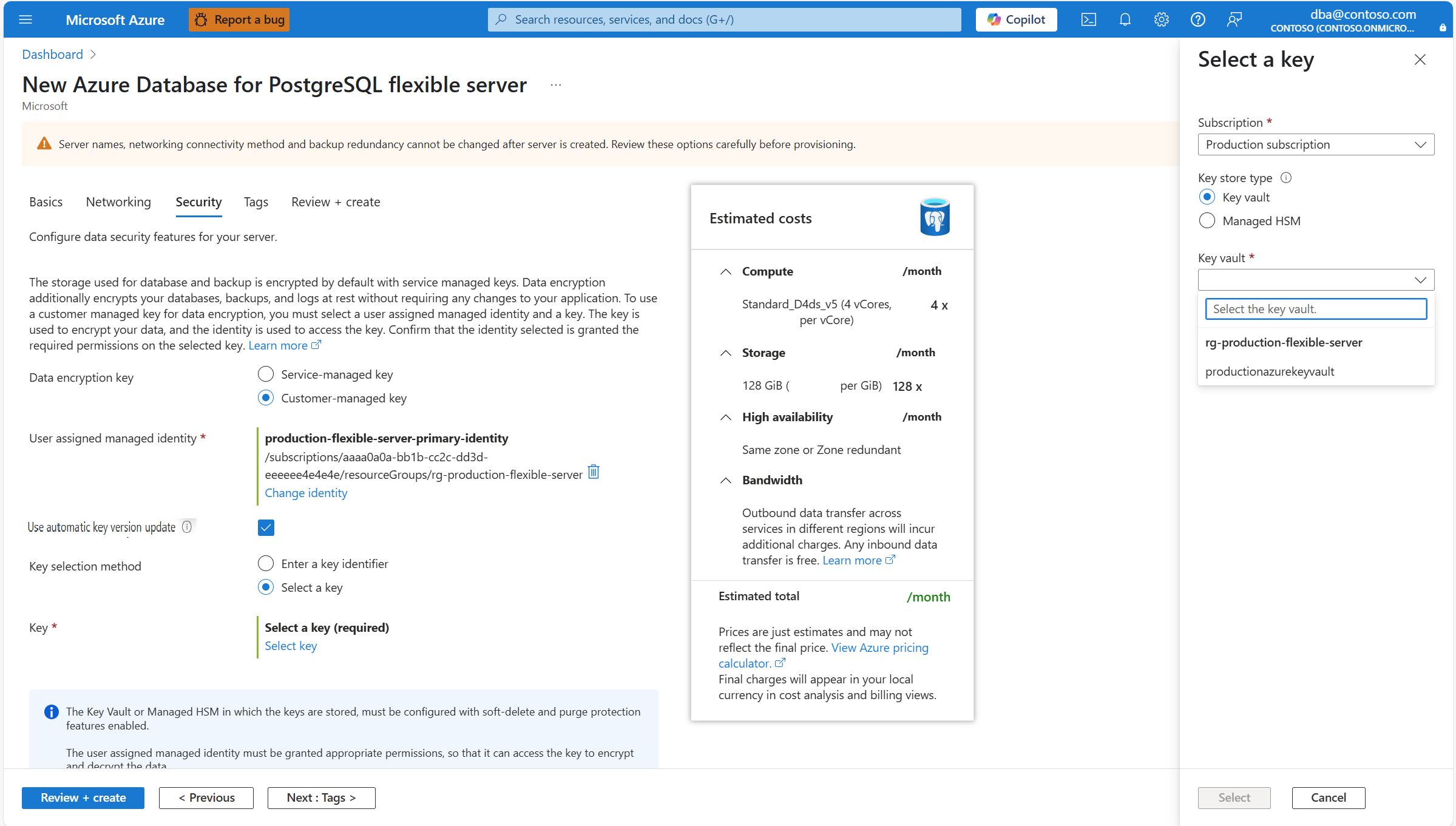 Skärmbild som visar hur du väljer det nyckellager som behåller datakrypteringsnyckeln.