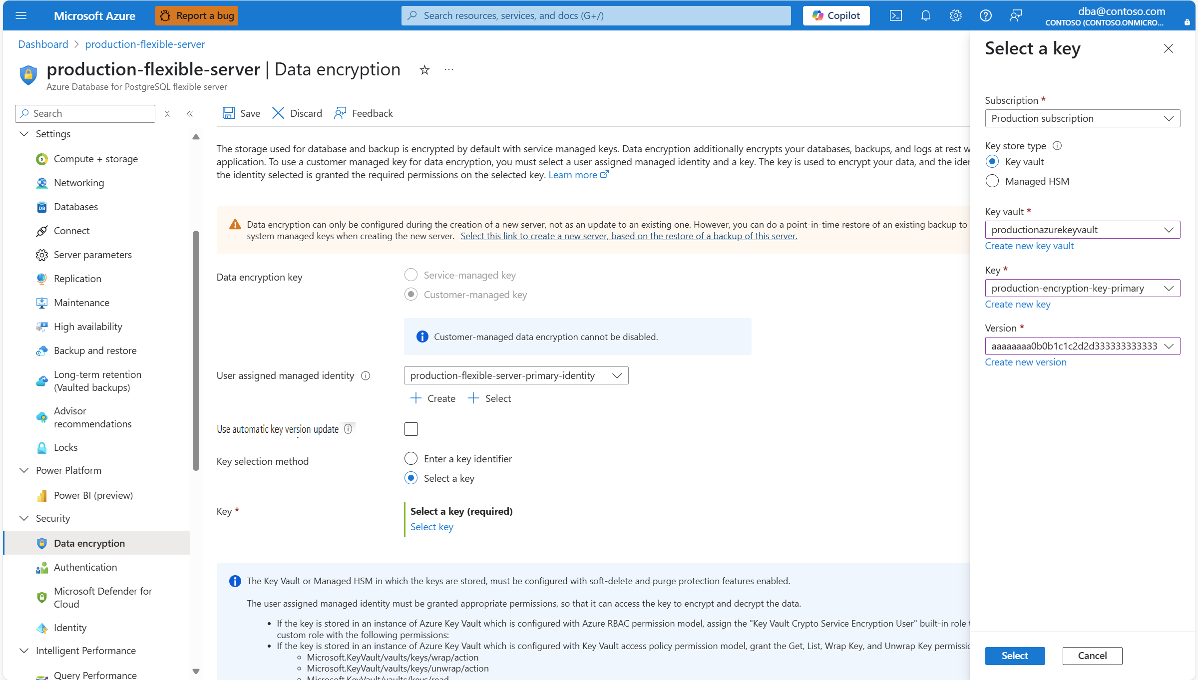 Skärmbild som visar hur du väljer den valda nyckeln.
