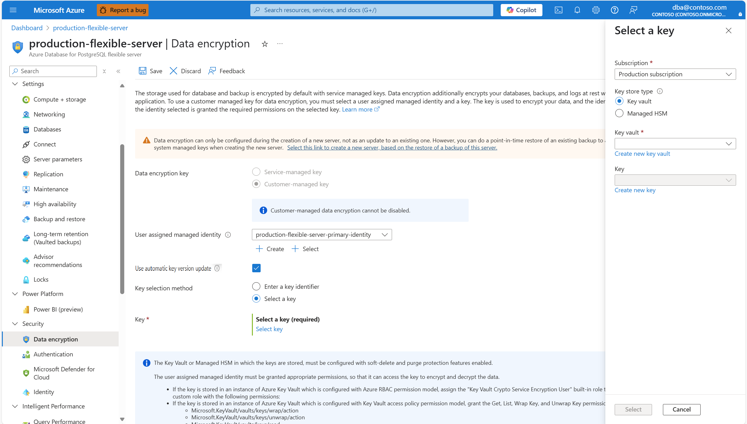 Skärmbild som visar hur du väljer den typ av lagring som behåller datakrypteringsnyckeln.