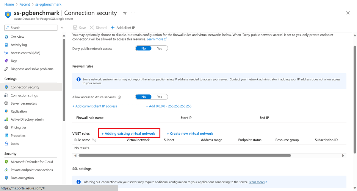Skärmbild av att lägga till en regel för virtuellt nätverk för en enskild server.