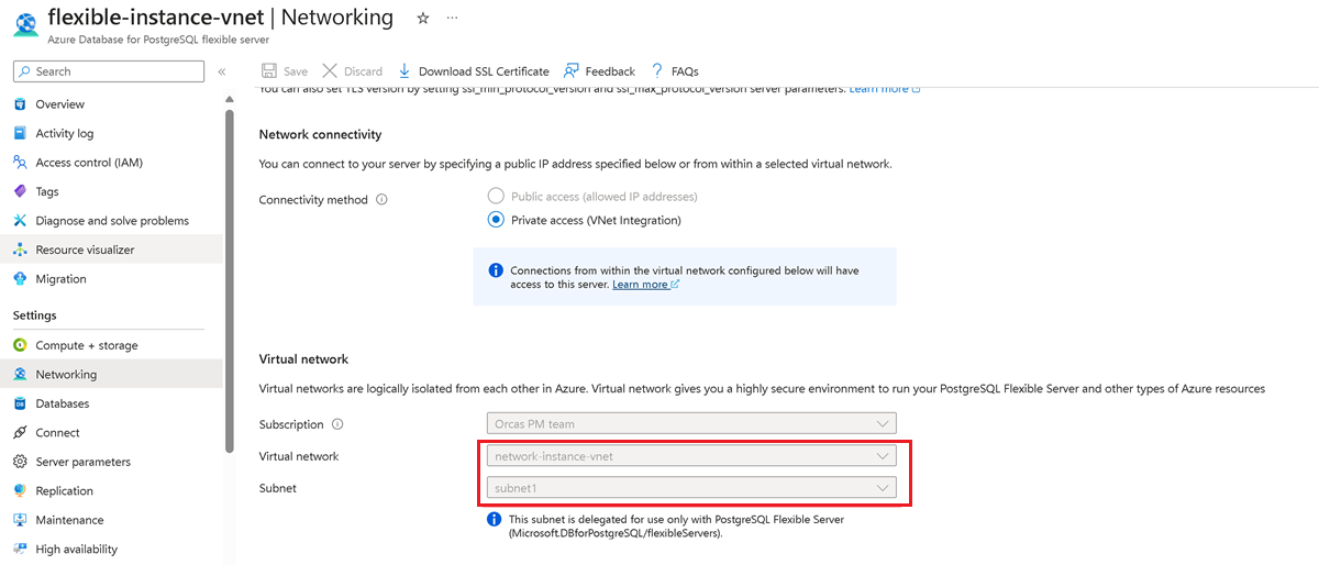 Skärmbild av en migreringskörningsserver som har ett virtuellt nätverk.