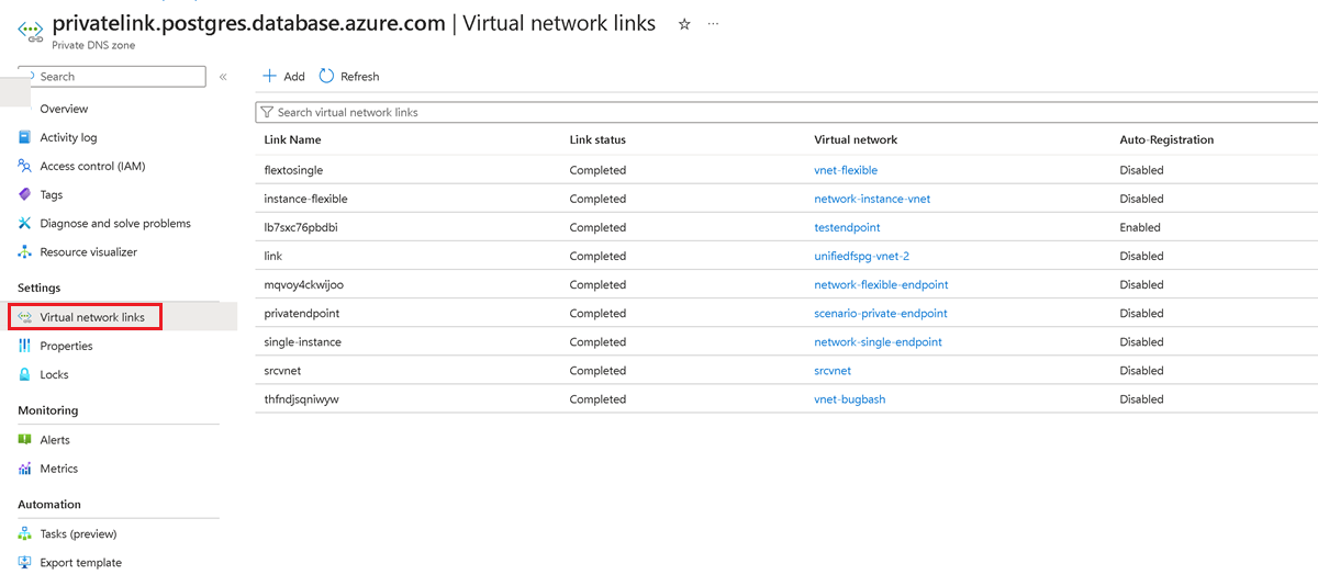 Skärmbild av en privat DNS-zon där källservern och målservern ingår.