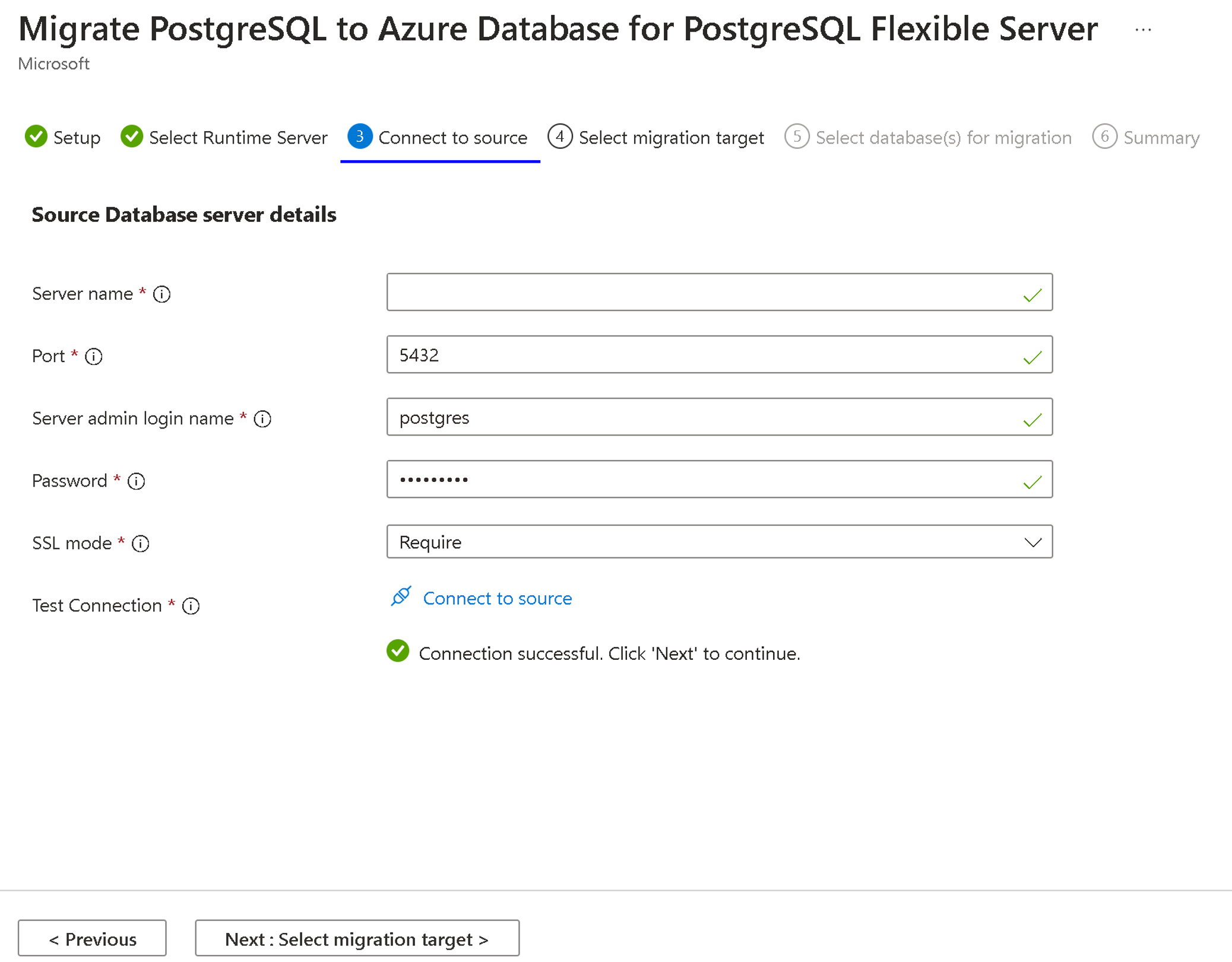 Skärmbild av sidan Anslut till källa.