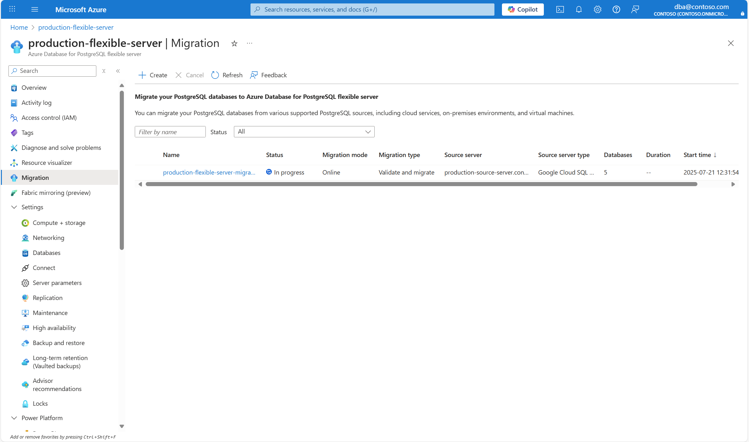Skärmbild av sidan för monitormigrering.