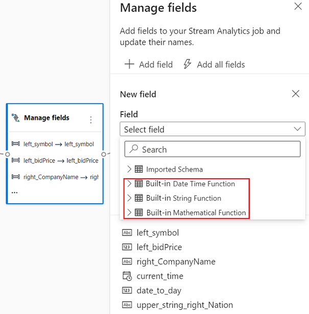 Skärmbild som visar de inbyggda funktionerna.