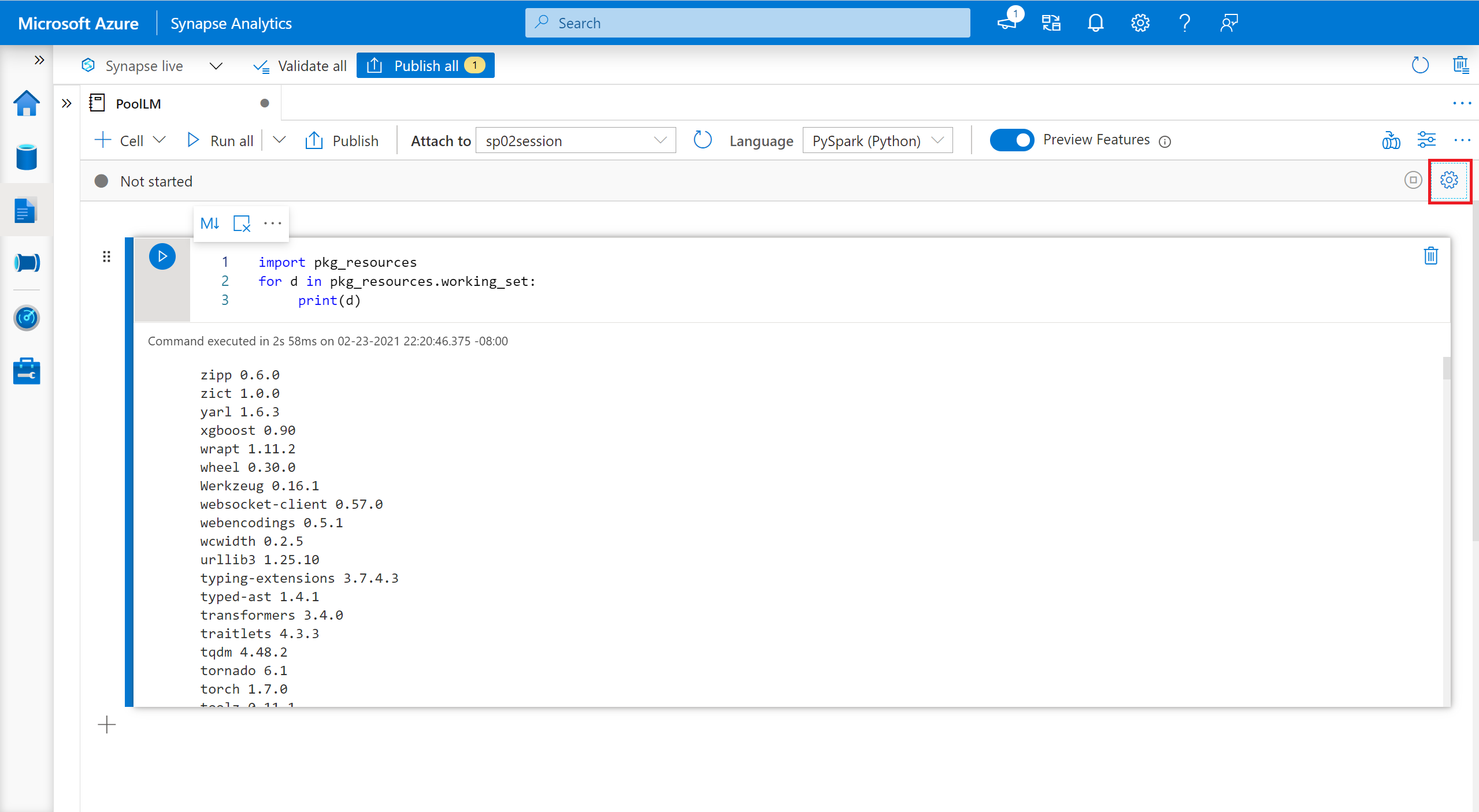 Skärmbild av att ange sessionspaket.