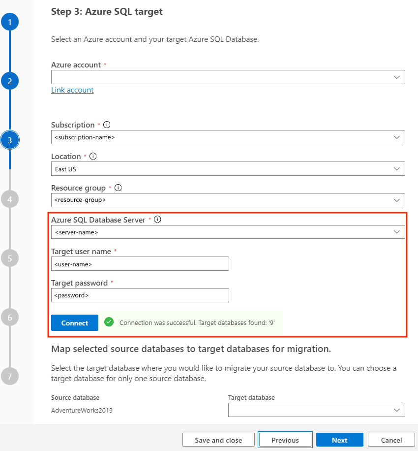 Skärmbild som visar Information om Azure SQL Database.