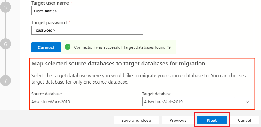 Skärmbild som visar käll- och målmappning.