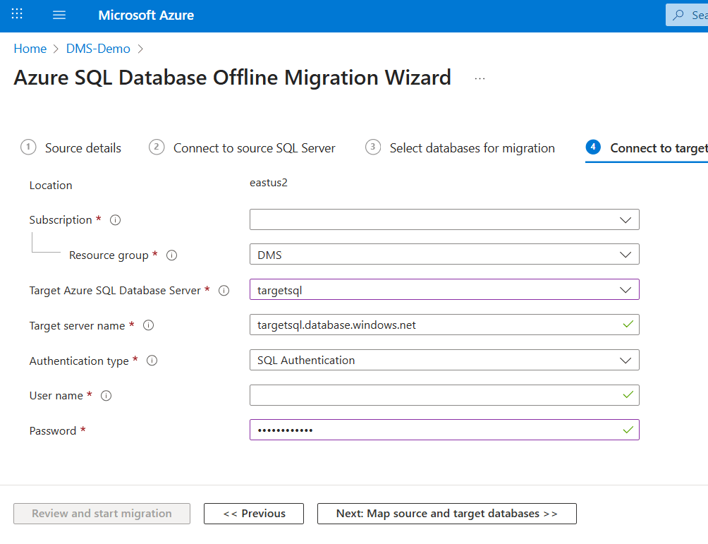 Skärmbild av anslutna mål.