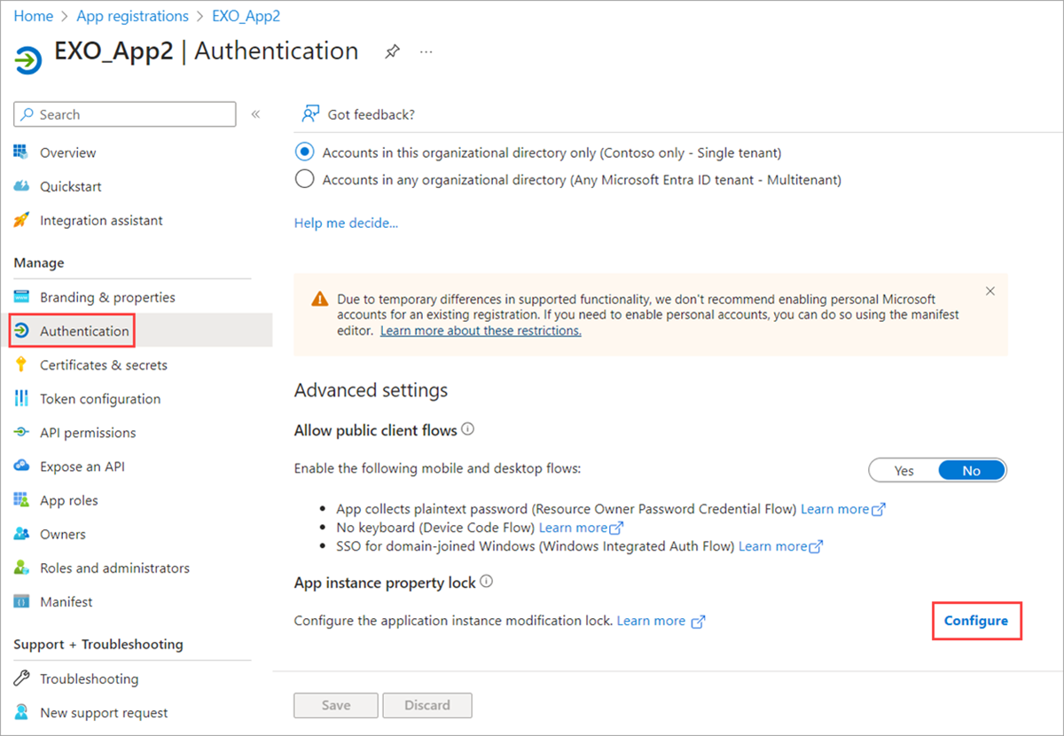 Skärmbild av appregistreringens appinstanslås.
