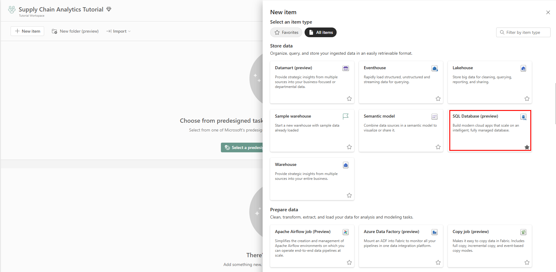 Skärmbild av dialogrutan Nytt objekt för att skapa en ny SQL-databas.