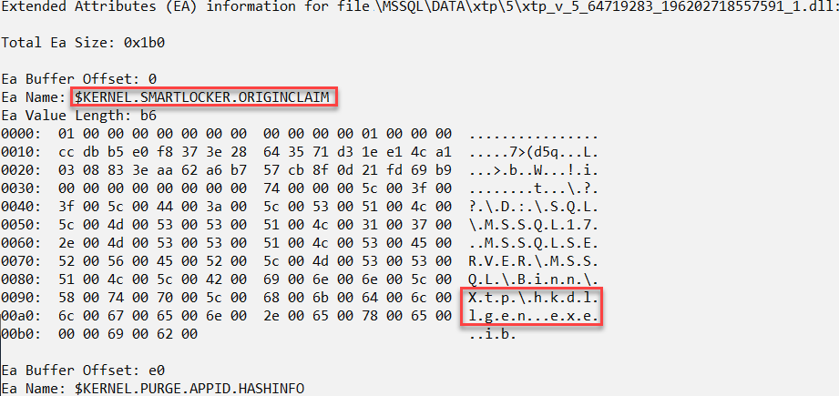 Skärmbild av fsutil-utdata.