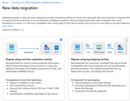 Skärmbild som visar startsidan för migrering med data för migrering markerad.