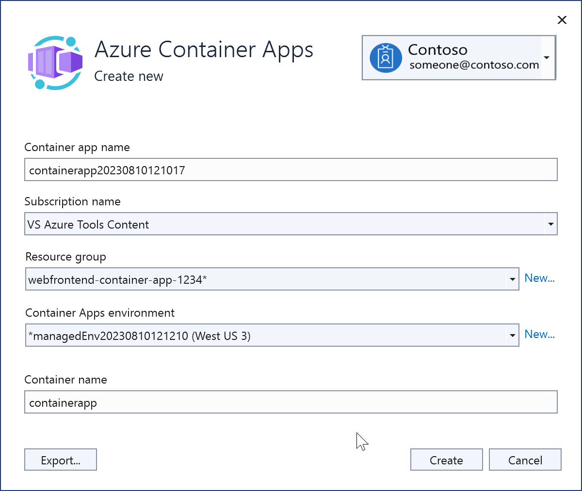 Skärmbild som visar hur du skapar en ny Azure Container Apps-instans.
