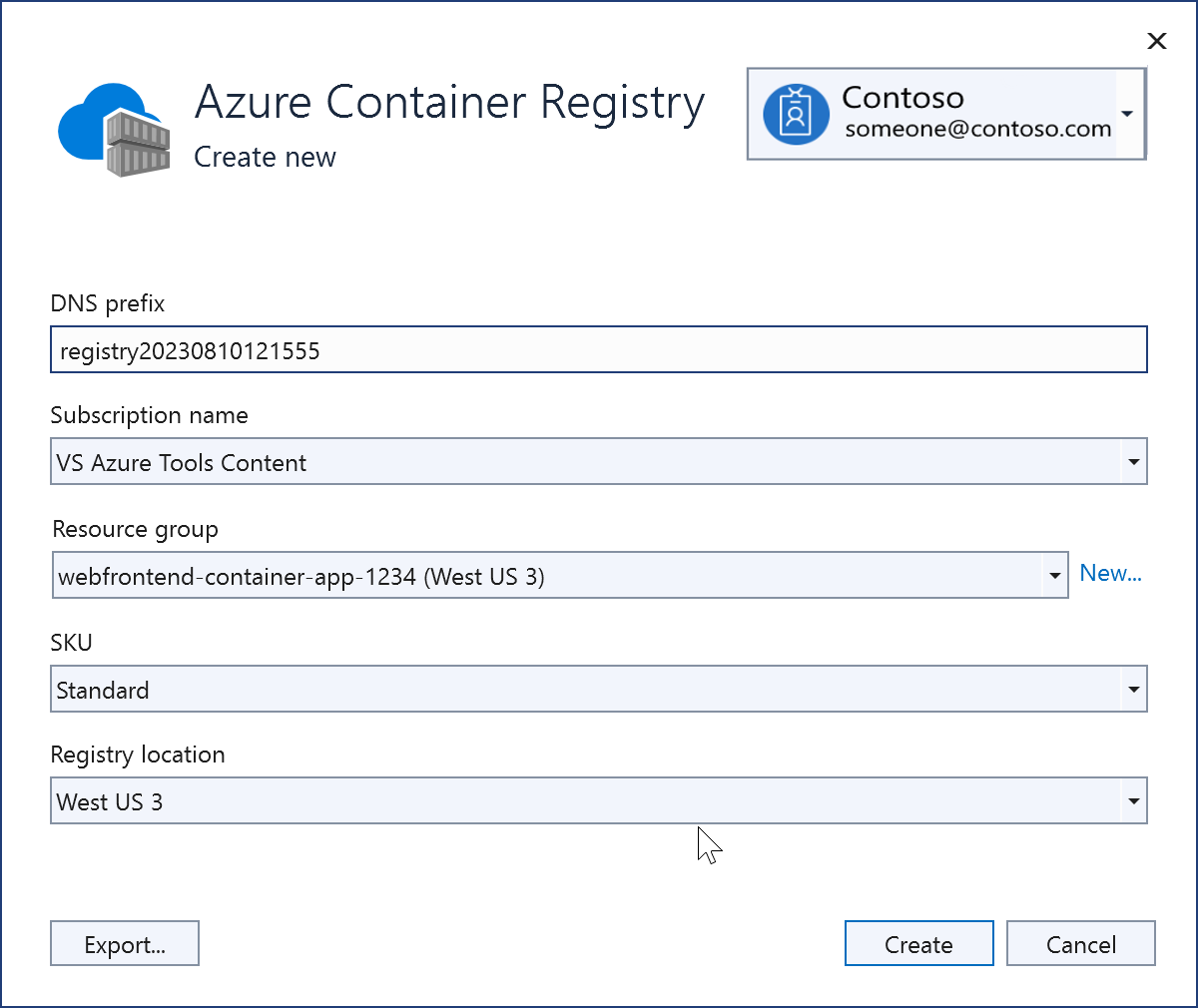 Skärmbild som visar ett nytt Azure Container Registry som just har skapats.