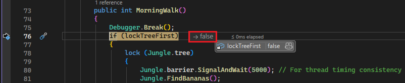 Skärmbild som visar infogade värden för if-instruktioner.