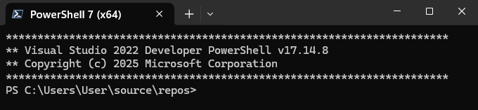 Skärmbild av verktyget Developer PowerShell i Visual Studio 2022 och senare.
