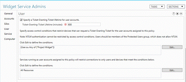 Skärmbild som visar de definierade villkoren.
