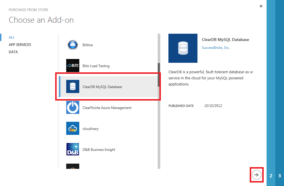 “选择加载项”向导的屏幕截图,其中突出显示了“清除 D B 我的 SQ L 数据库”,并带有一个红色矩形。