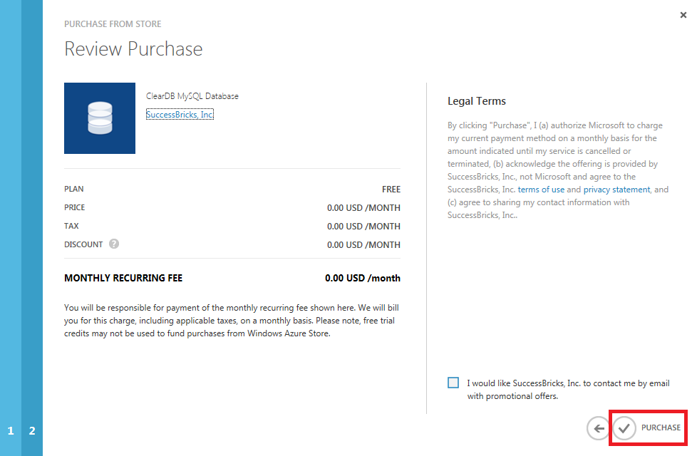 “查看购买”对话框的屏幕截图,其中突出显示了“购买”按钮,并带有一个红色矩形。