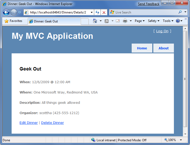 应用程序响应窗口的屏幕截图,其中显示了输入到数据库中的所选列表项及其对应的详细信息。