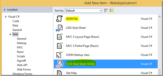 添加新项:SCSS 样式表