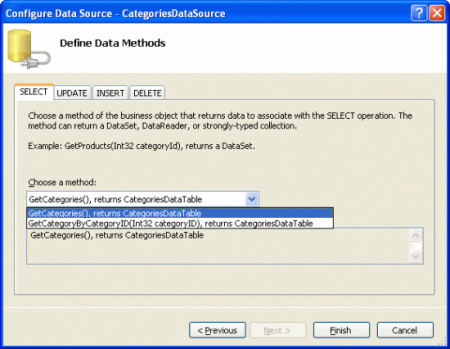 让 ObjectDataSource 调用 CategoriesBLL 类的 GetCategories() 方法