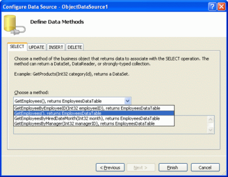 添加调用 GetEmployees() 方法的新 ObjectDataSource 控件