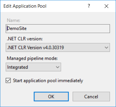 在 .NET CLR 版本列表中,选择“.NET CLR v4.0.30319”,并单击“确定”。