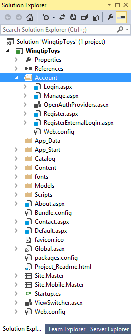创建项目 - 解决方案资源管理器 (ASP.NET 标识)