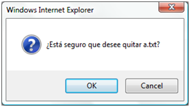 显示 Windows Internet Explorer 对话框的屏幕截图,其中显示西班牙语提示单击“O K”。