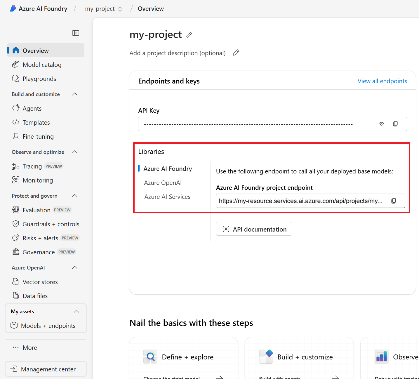 显示 Azure AI Foundry 门户中终结点的屏幕截图。