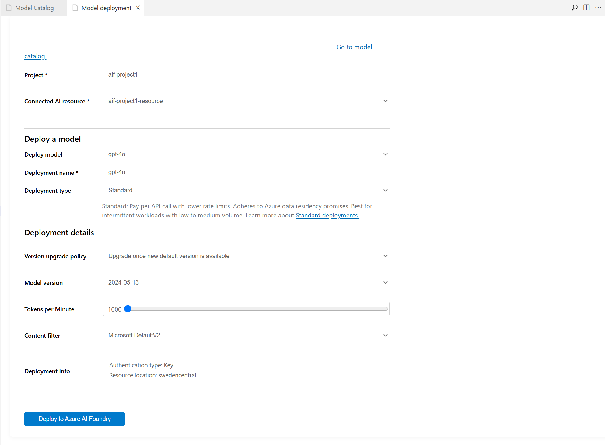 VS Code 中**模型部署**页的屏幕截图。