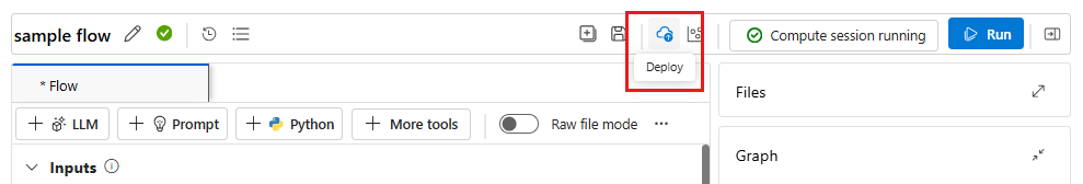 显示提示流编辑器中的“部署”按钮的屏幕截图。