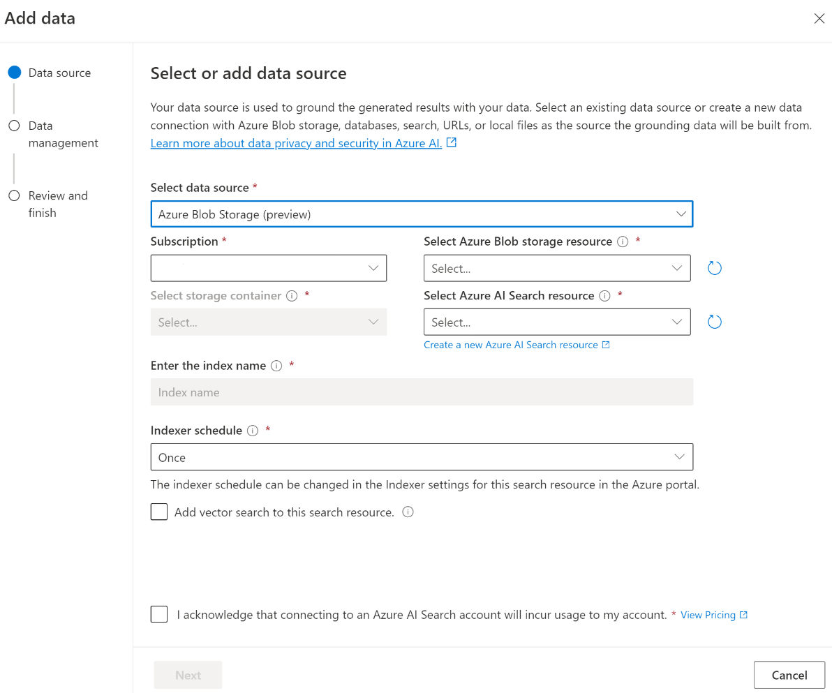 Azure AI Foundry 门户中索引器计划的屏幕截图。