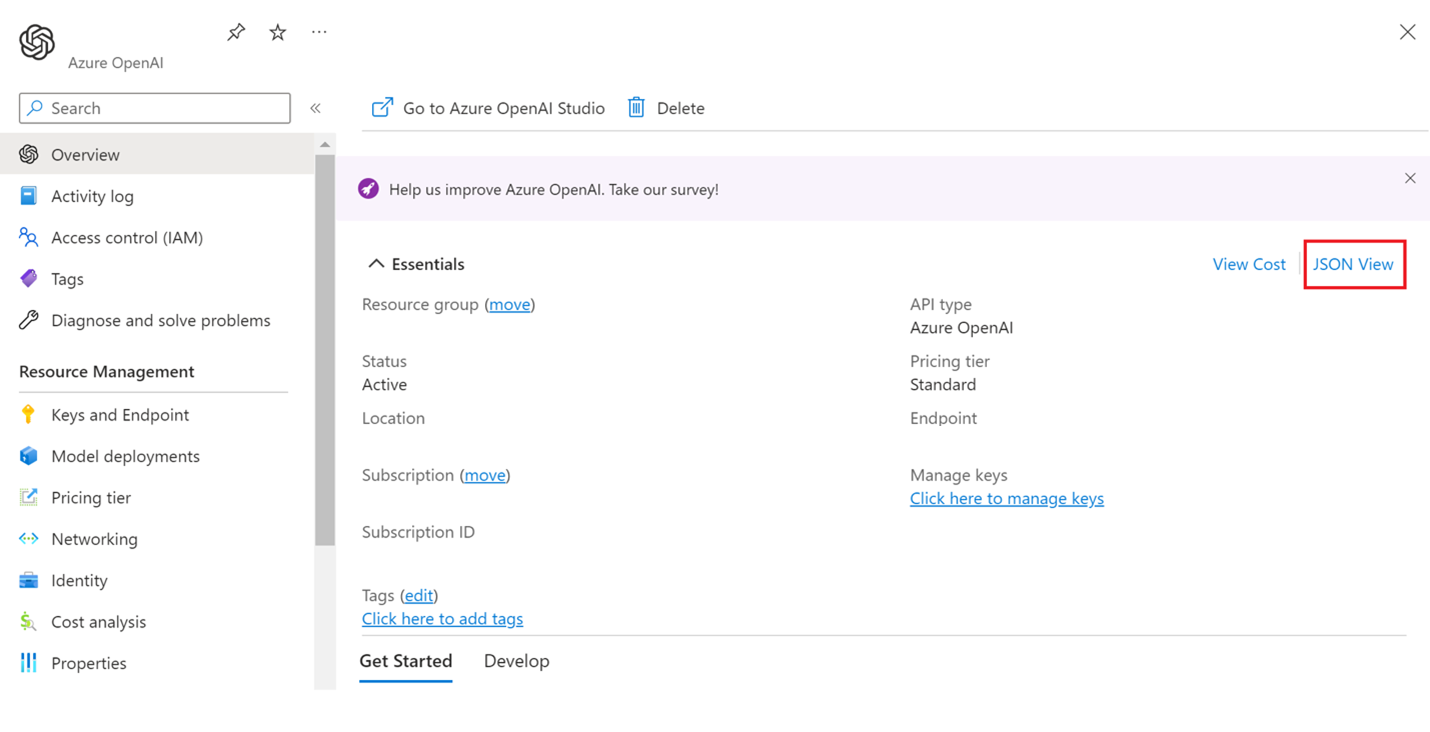 在 Azure 门户中查看日志状态的 JSON 视图。