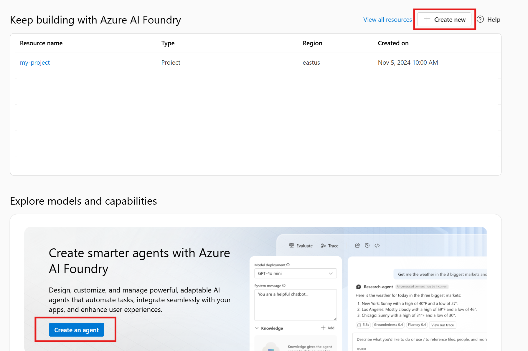 Azure AI Foundry 门户的屏幕截图。