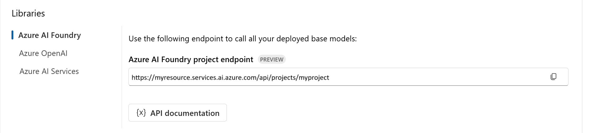 显示 Azure AI Foundry 门户中终结点的屏幕截图。