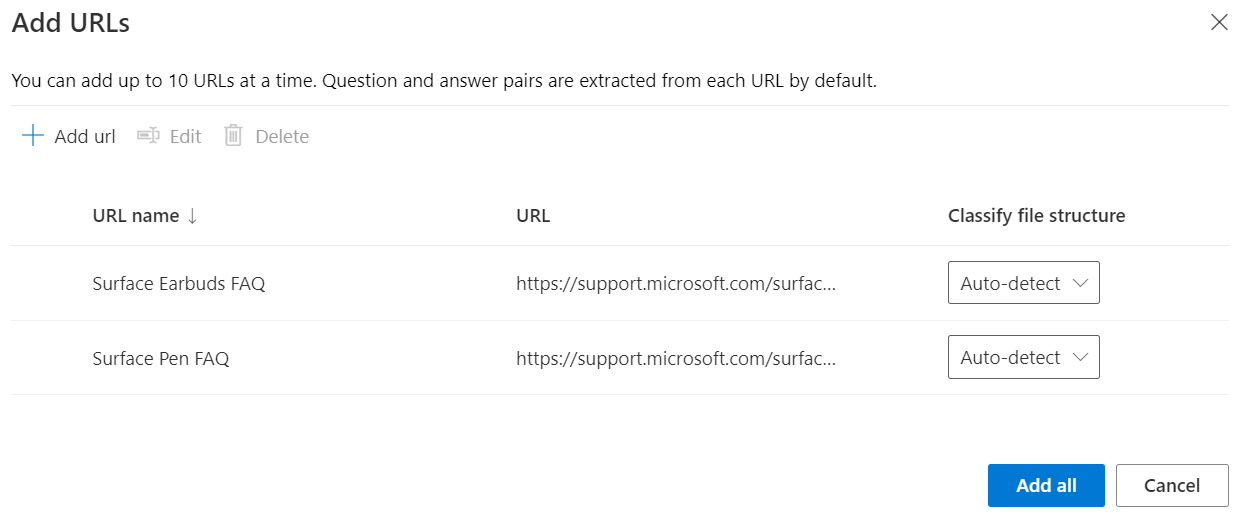 “添加 URL”UI 的屏幕截图。