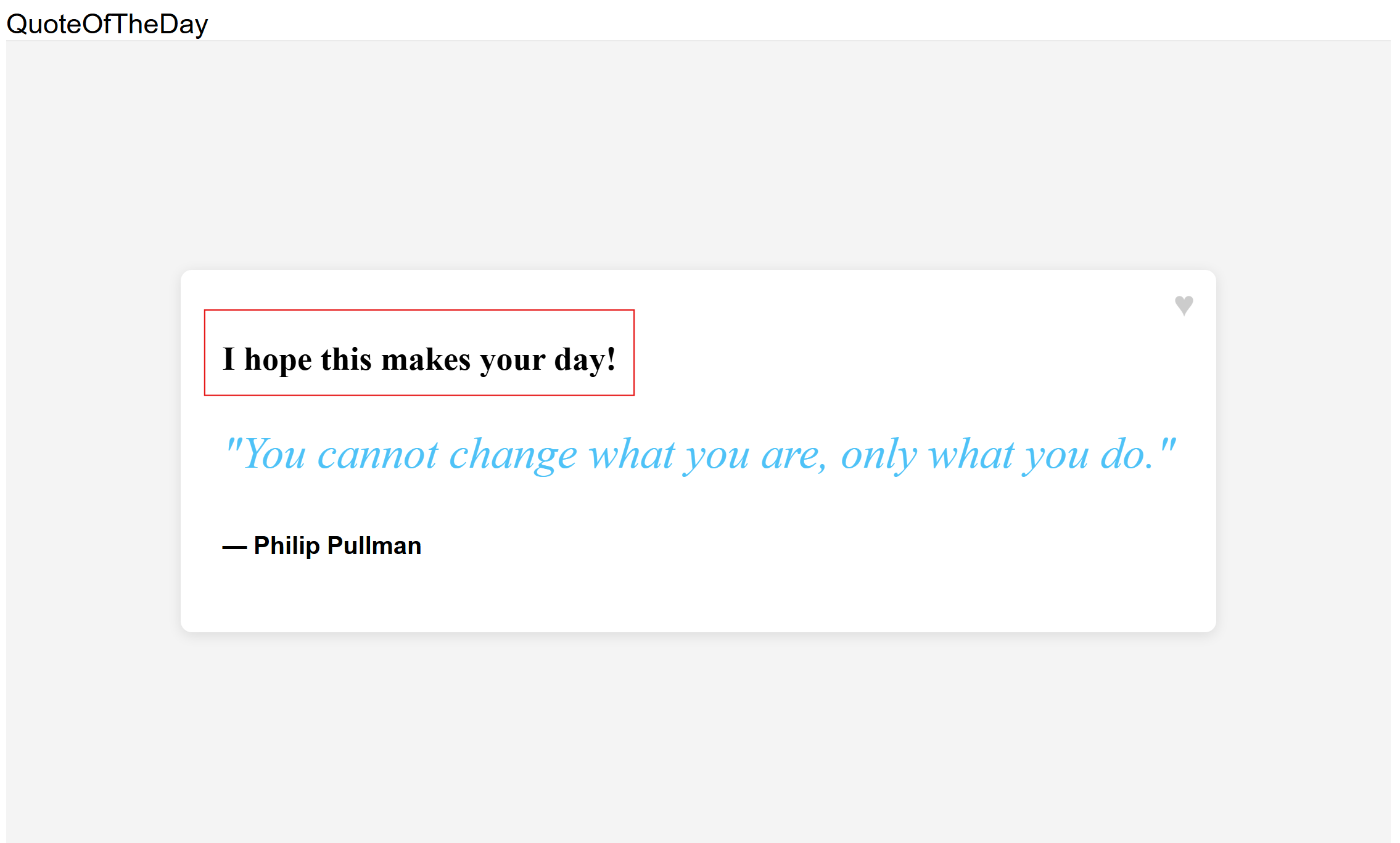 每日名言应用程序的屏幕截图,显示用户的长问候信息。