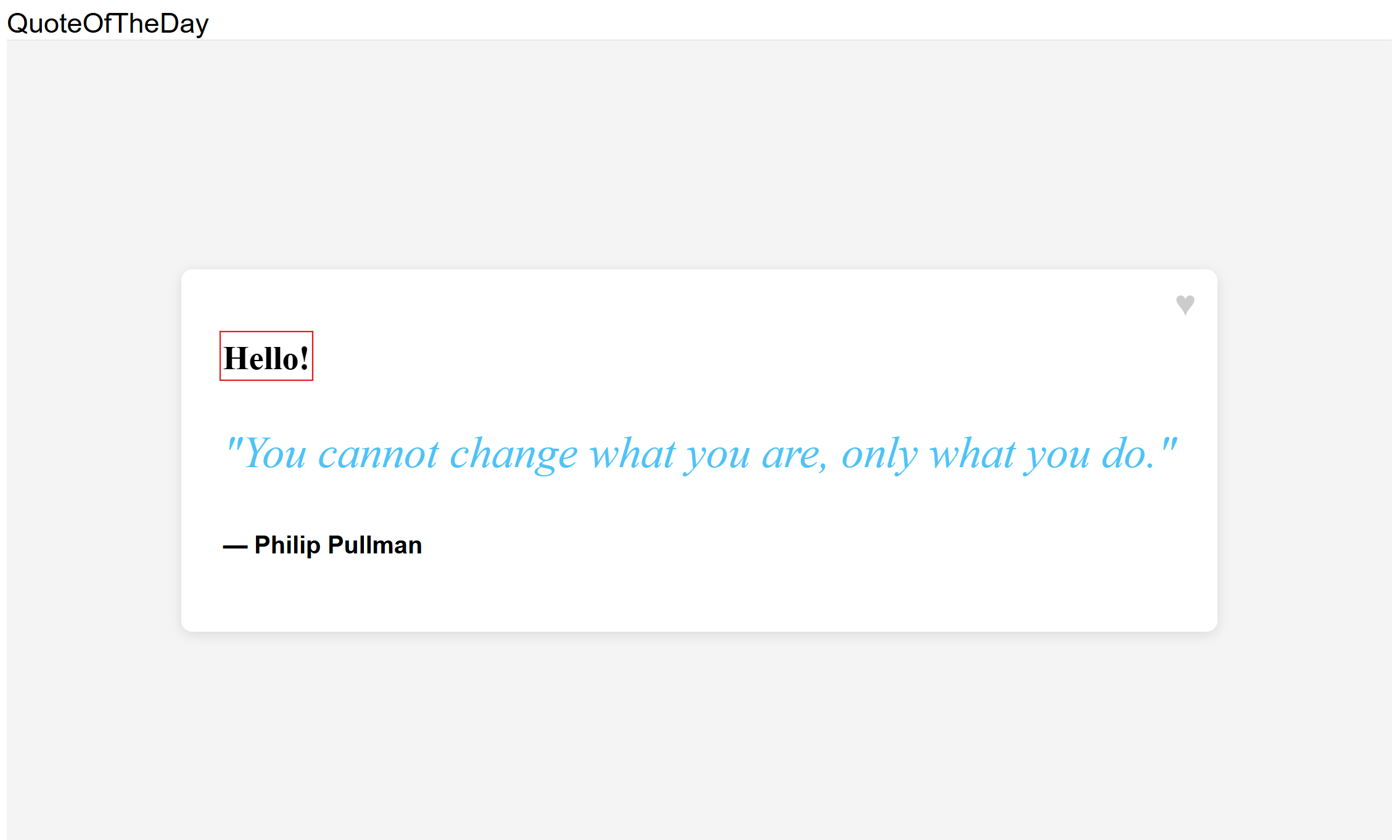 “每日名言”应用程序的屏幕截图,其中显示了简单的用户问候消息。